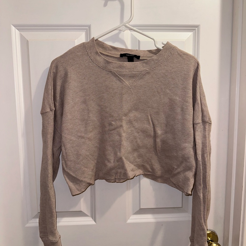 Forever 21 Taupe Long Sleeve Crop Top